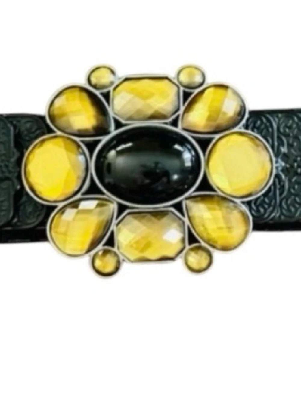 Vintage Stretch Statement Belt 27-39 in Metal Gold Rhinestones Bling